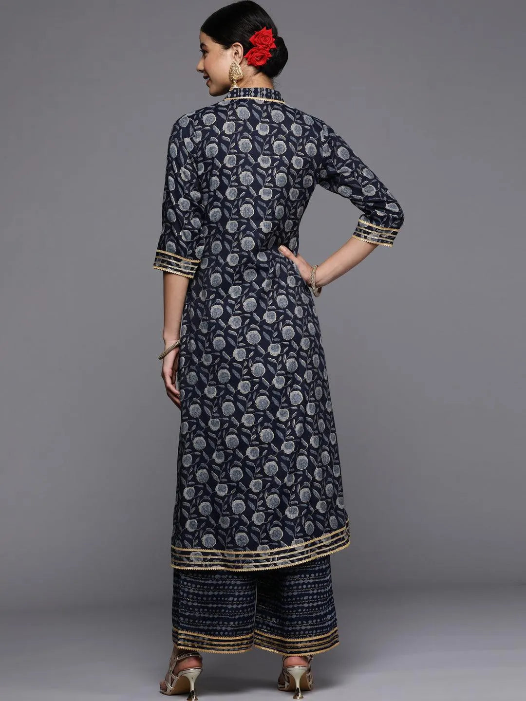 Blue Printed Rayon A-Line Kurta - Libas 