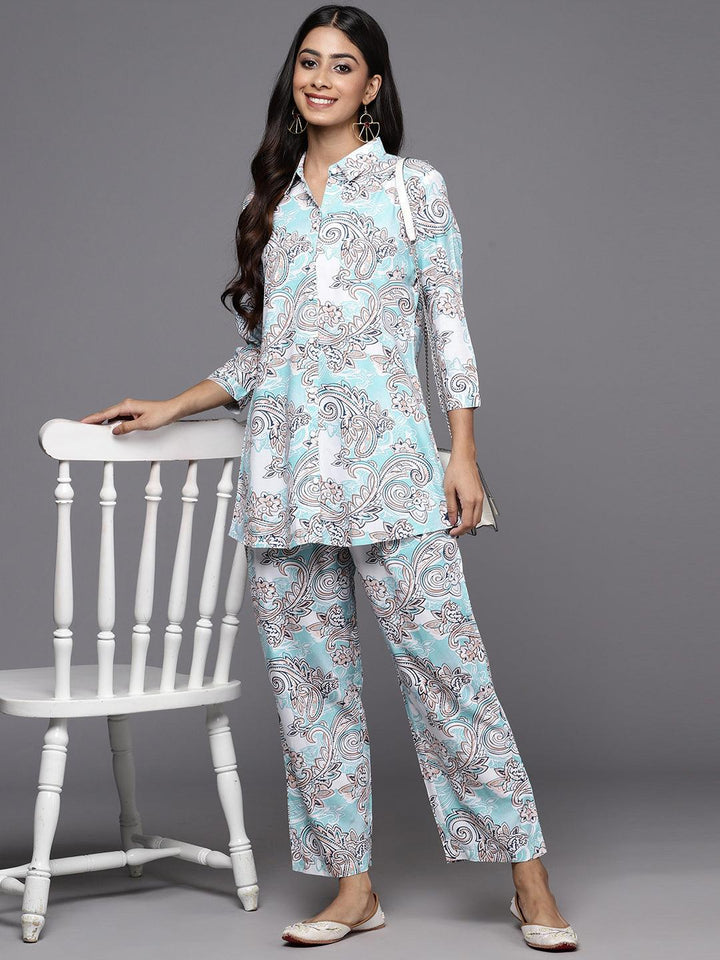 Blue Printed Rayon Co-Ords - Libas