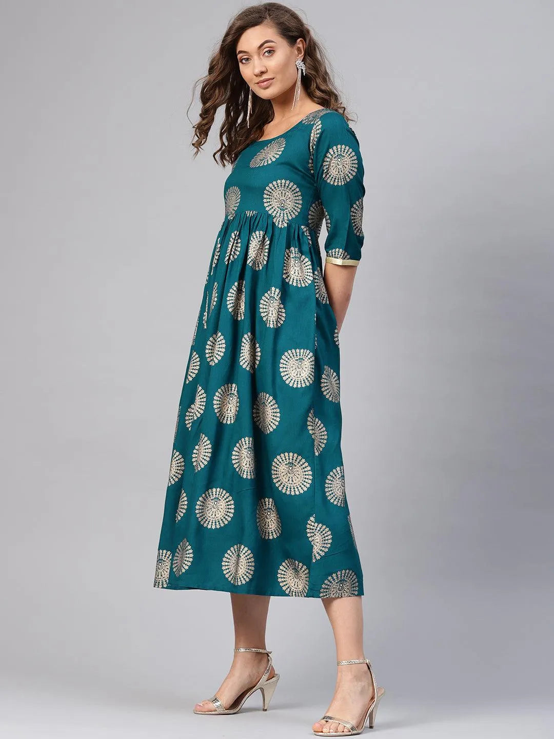 Blue Printed Rayon Dress - Libas 