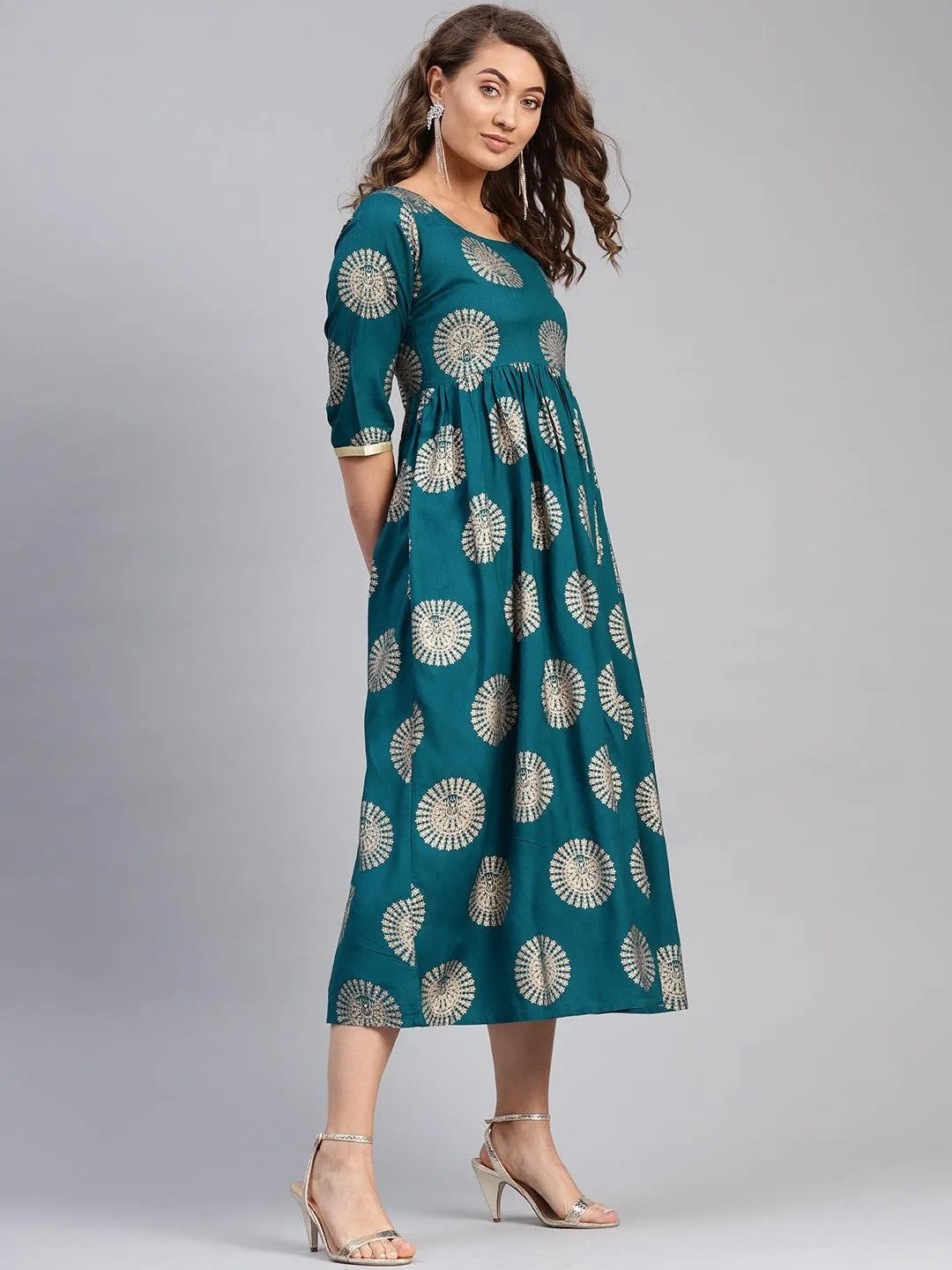 Blue Printed Rayon Dress - Libas