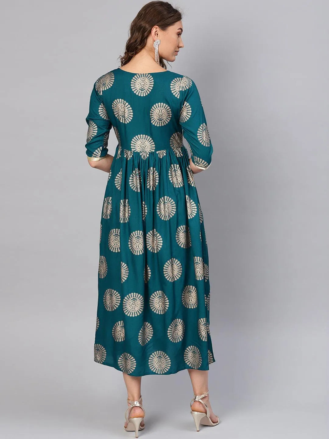 Blue Printed Rayon Dress - Libas