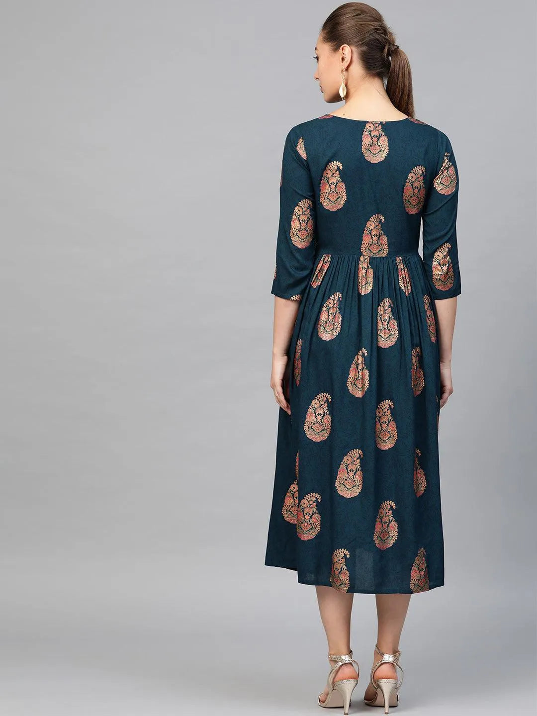 Blue Printed Rayon Dress - Libas