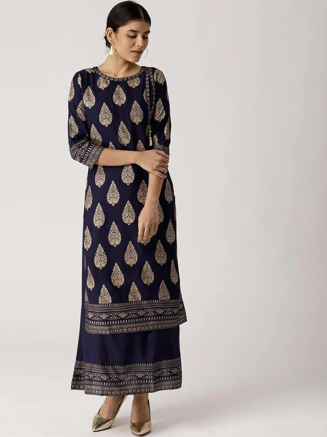 Blue Printed Rayon Kurta - Libas