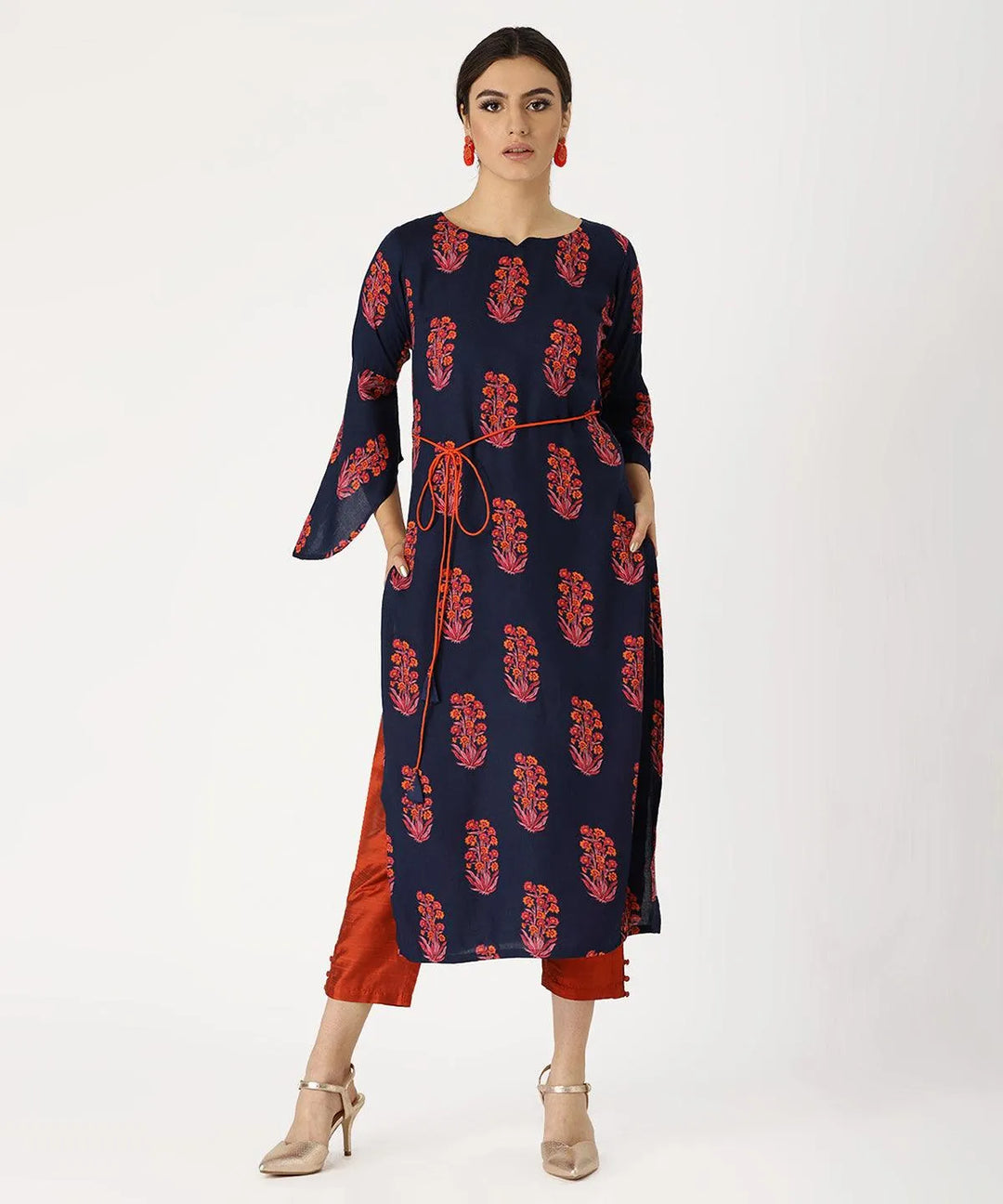 Blue Printed Rayon Kurta - Libas