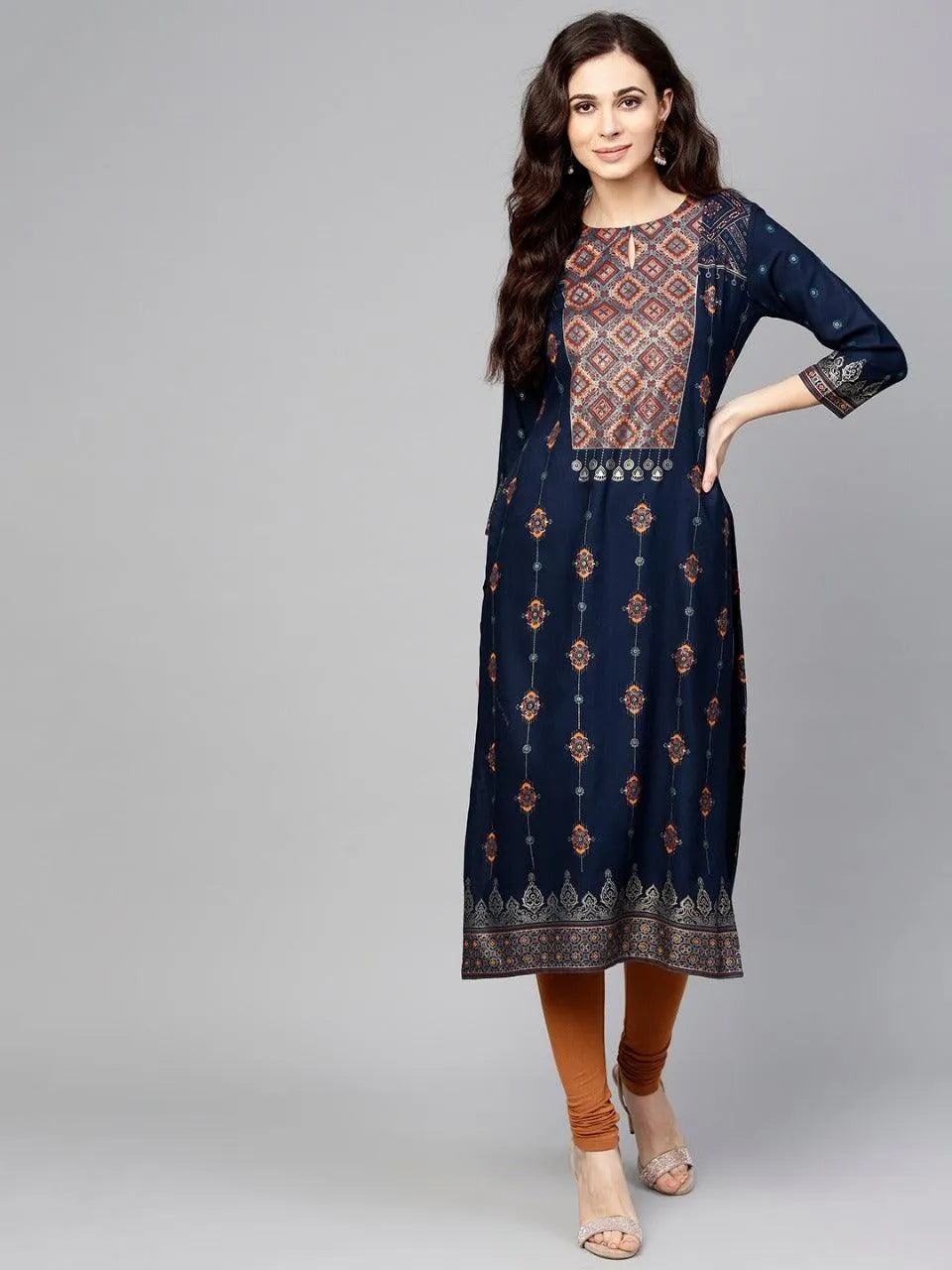 Blue Printed Rayon Kurta - Libas