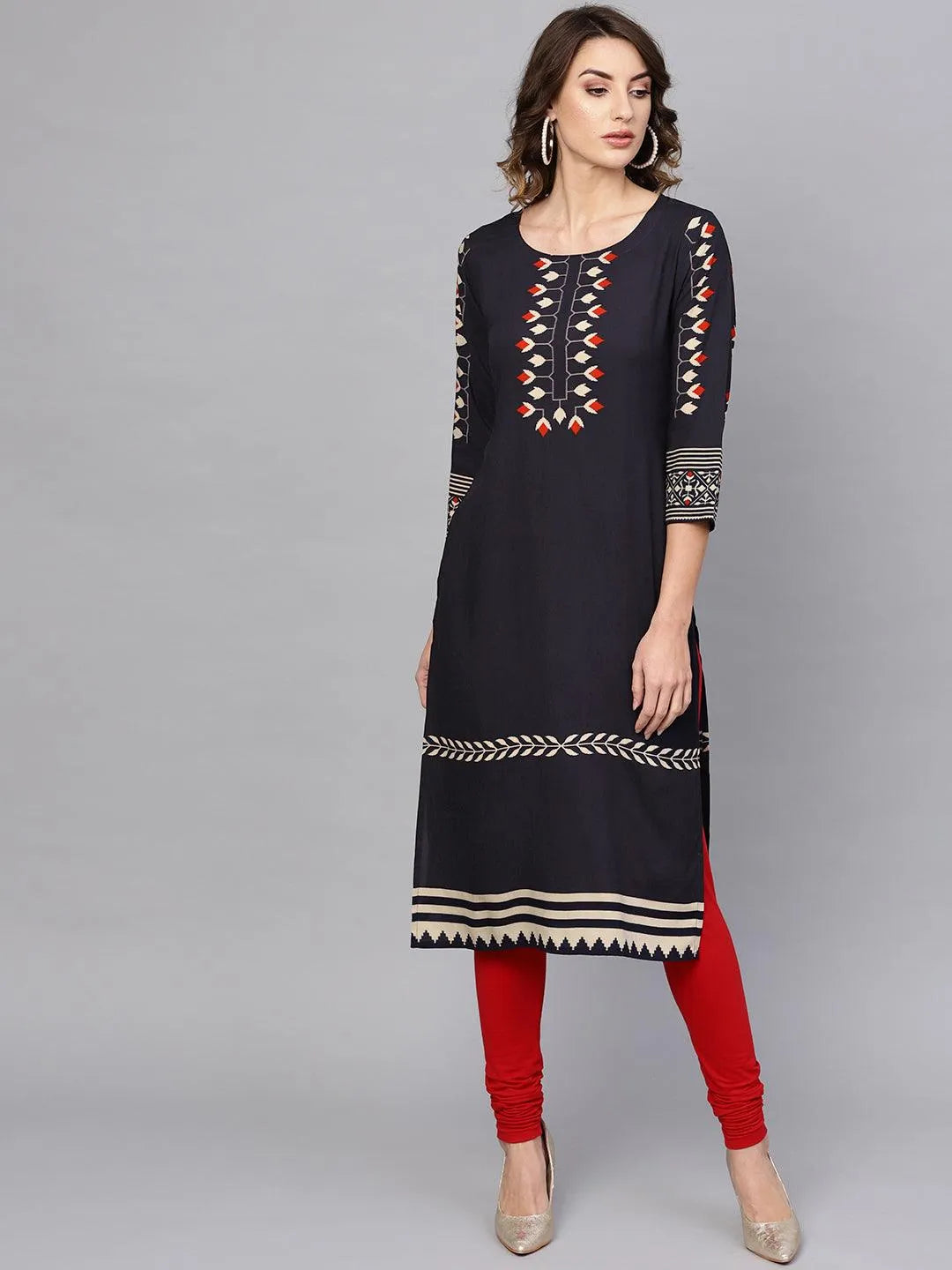 Blue Printed Rayon Kurta - Libas