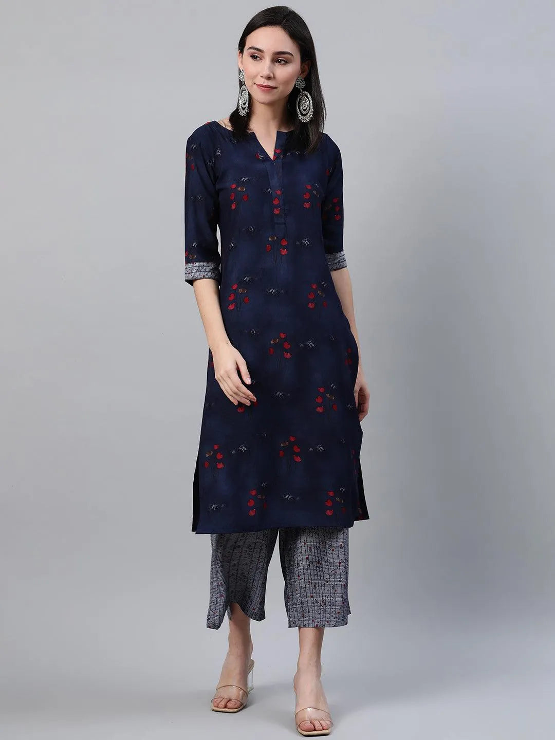 Blue Printed Rayon Kurta - Libas 