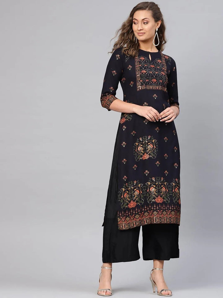 Blue Printed Rayon Kurta - Libas