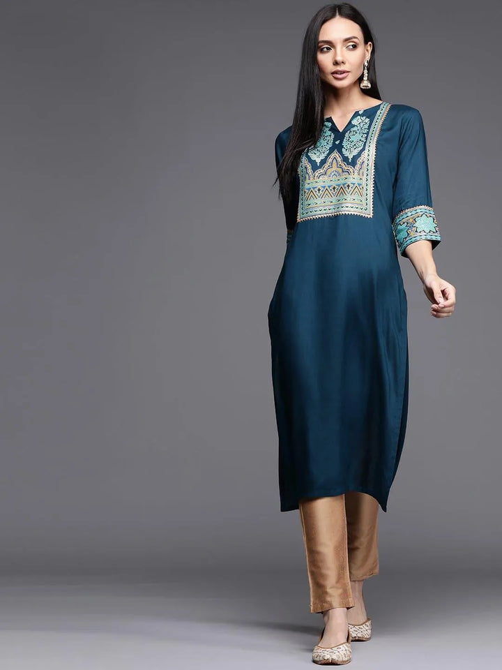 Blue Printed Rayon Kurta - Libas