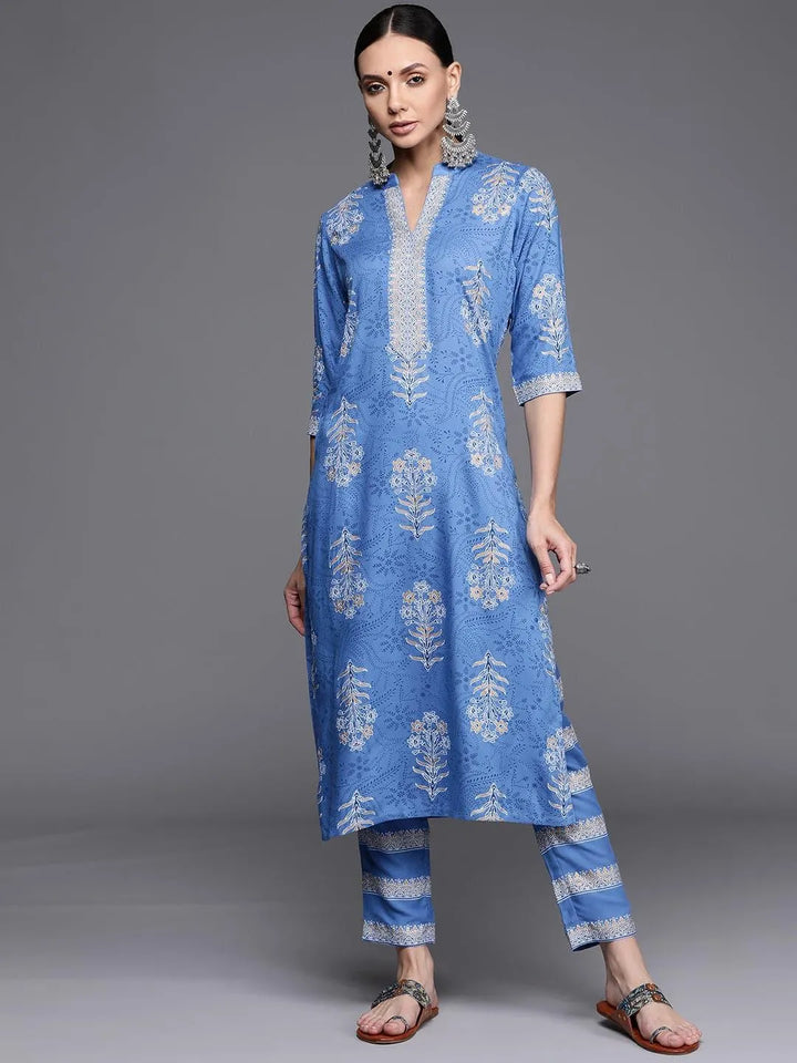 Blue Printed Rayon Kurta - Libas