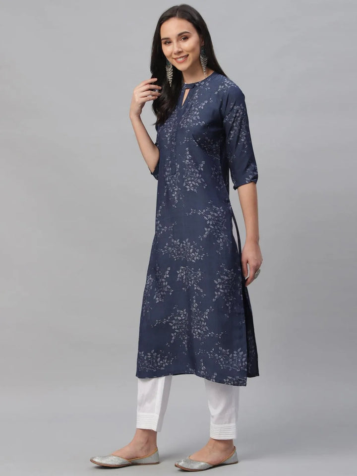 Blue Printed Rayon Kurta - Libas