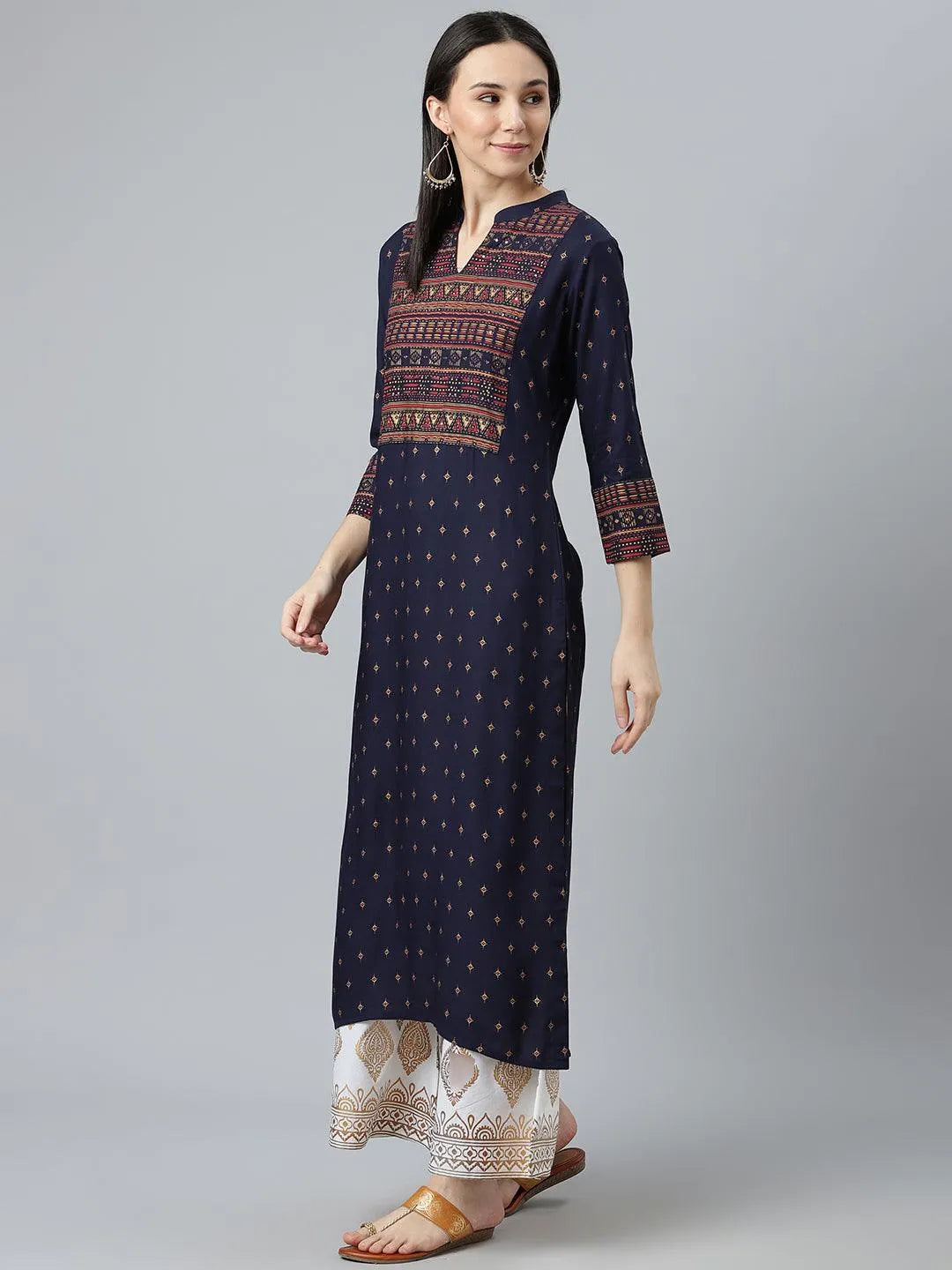 Blue Printed Rayon Kurta - Libas