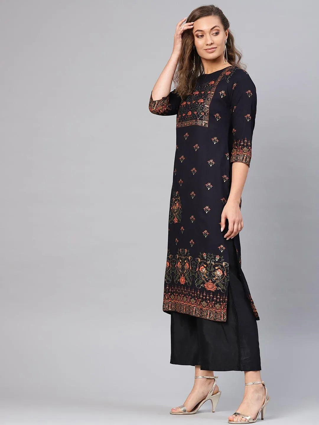 Blue Printed Rayon Kurta - Libas