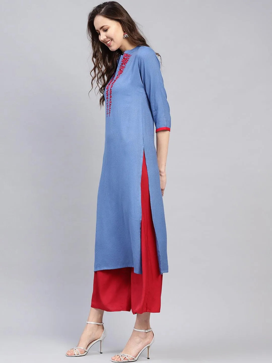 Blue Printed Rayon Kurta - Libas