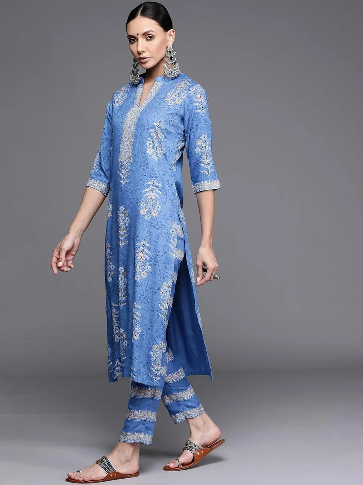 Blue Printed Rayon Kurta - Libas