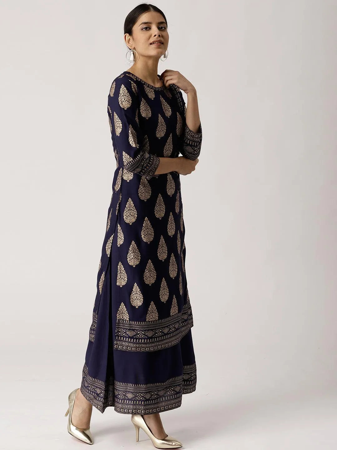 Blue Printed Rayon Kurta - Libas 