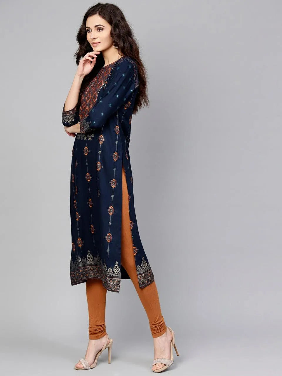 Blue Printed Rayon Kurta - Libas