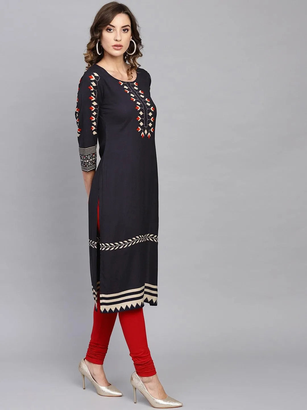 Blue Printed Rayon Kurta - Libas