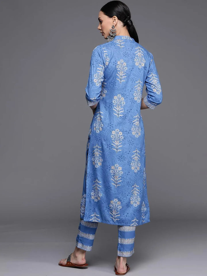 Blue Printed Rayon Kurta - Libas