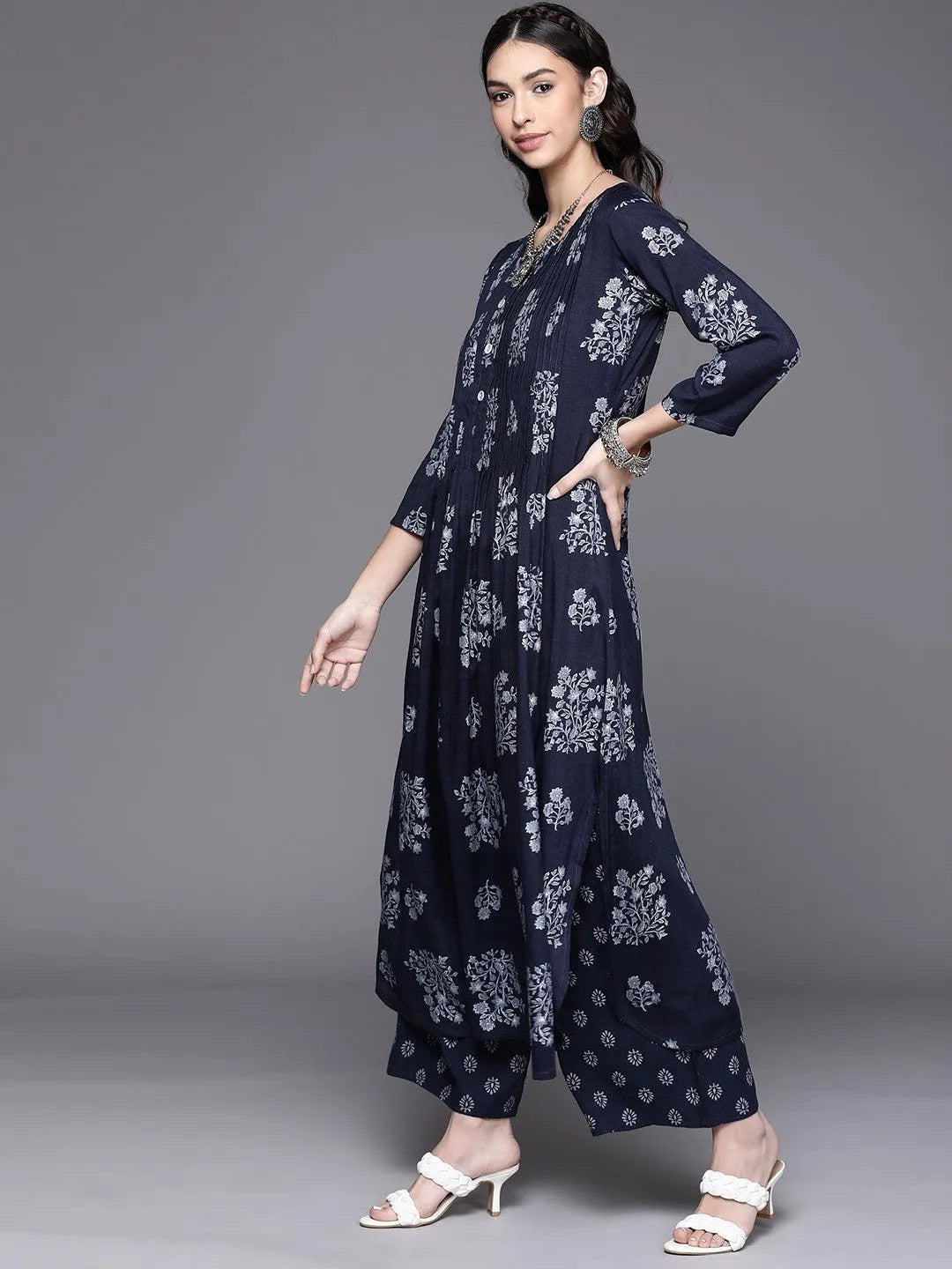 Blue Printed Rayon Kurta - Libas 