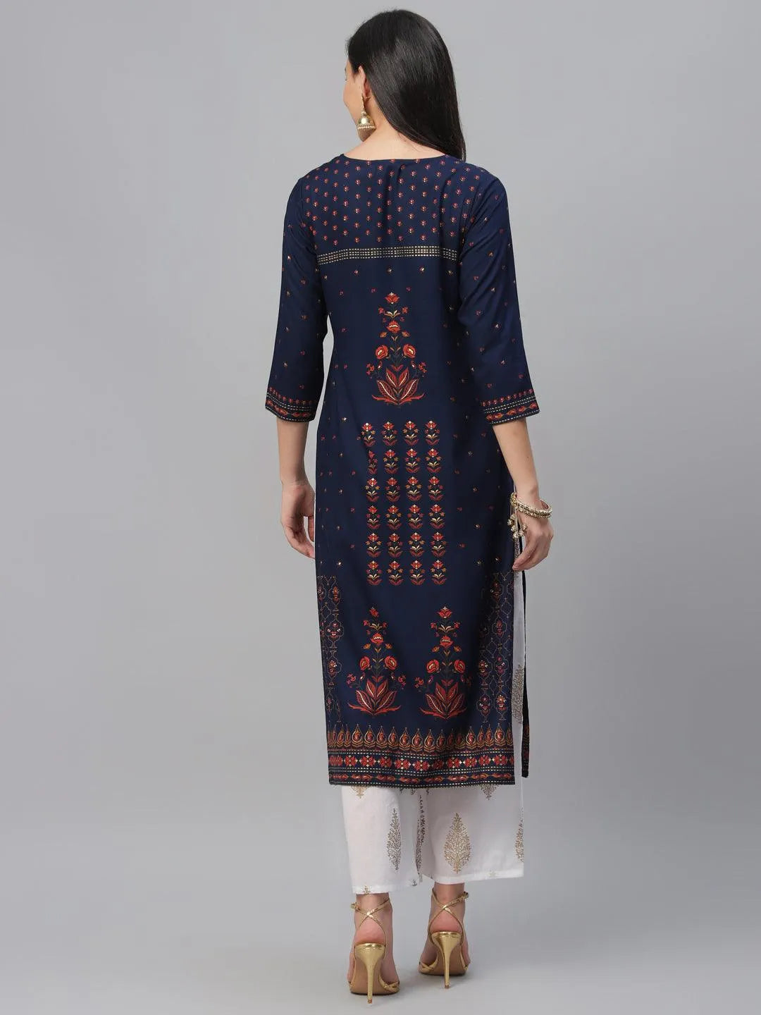 Blue Printed Rayon Kurta - Libas