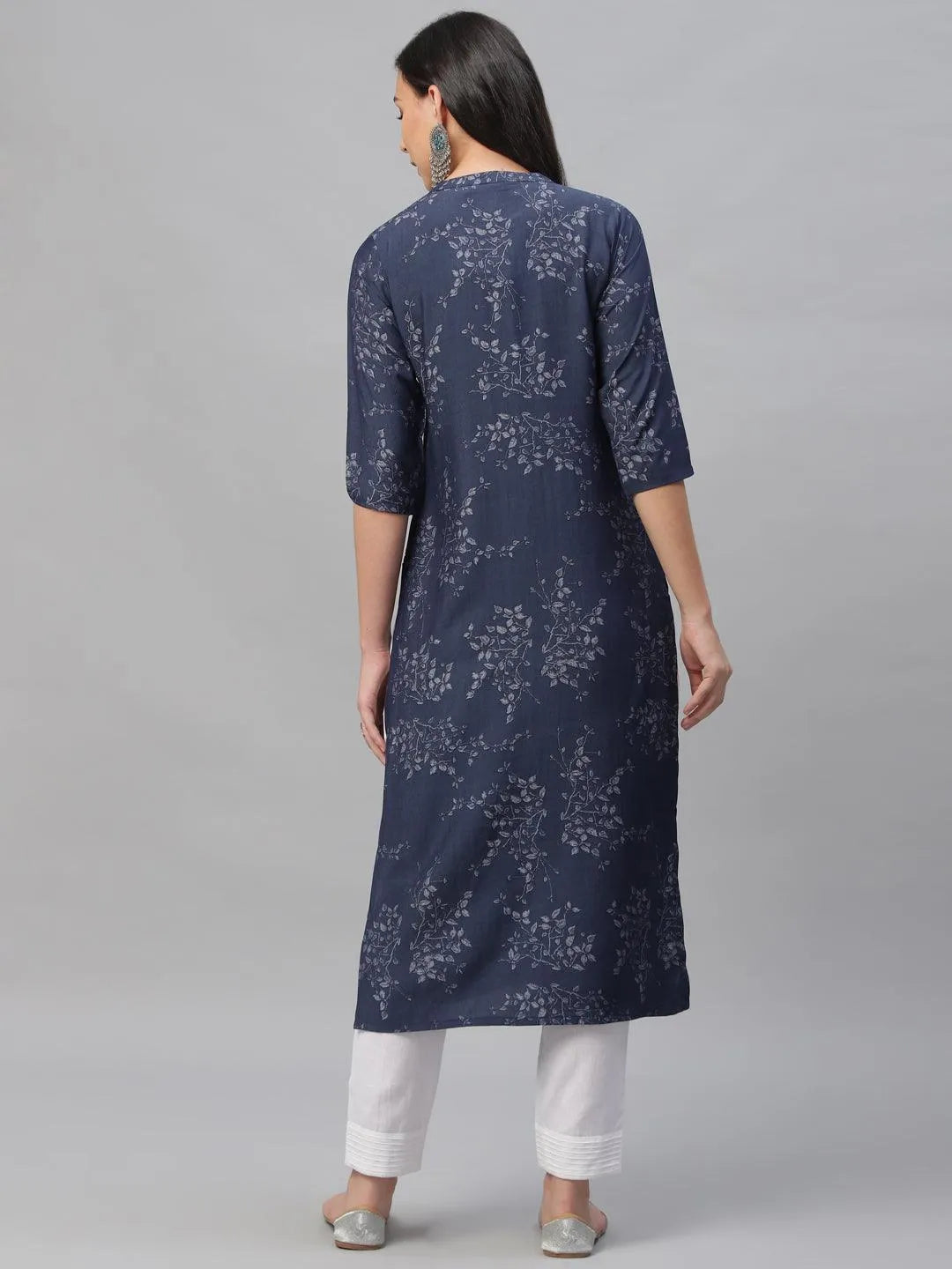 Blue Printed Rayon Kurta - Libas