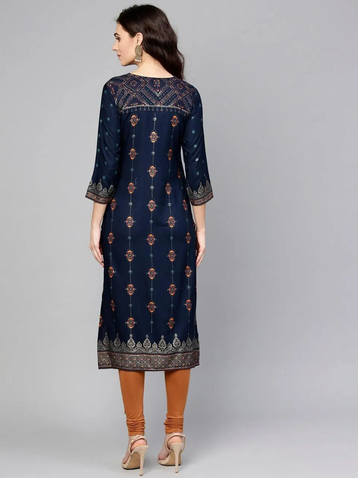 Blue Printed Rayon Kurta - Libas