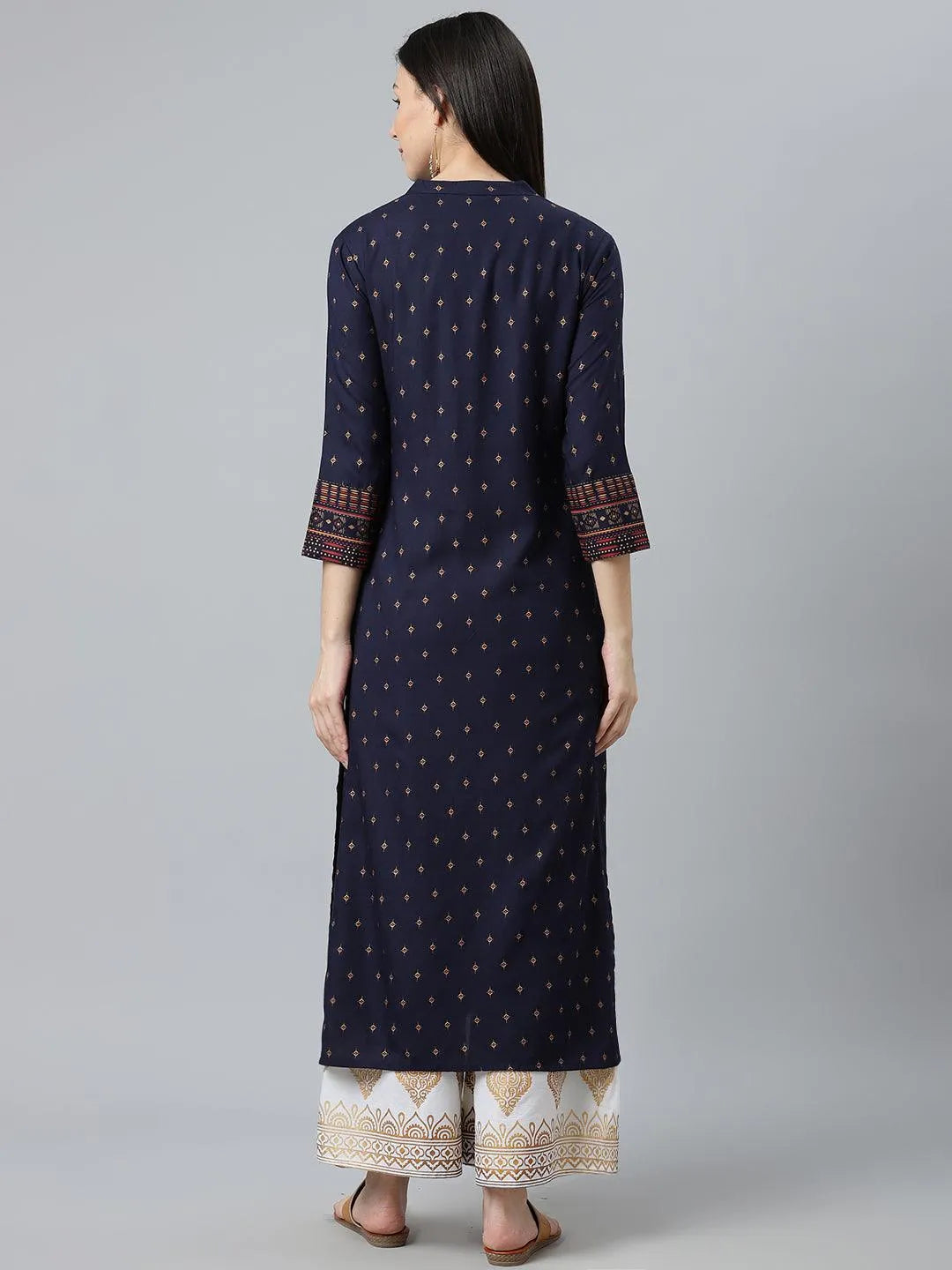 Blue Printed Rayon Kurta - Libas