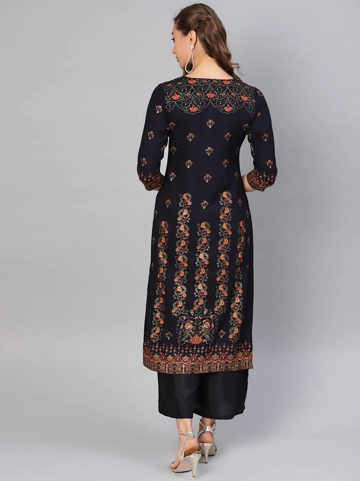 Blue Printed Rayon Kurta - Libas