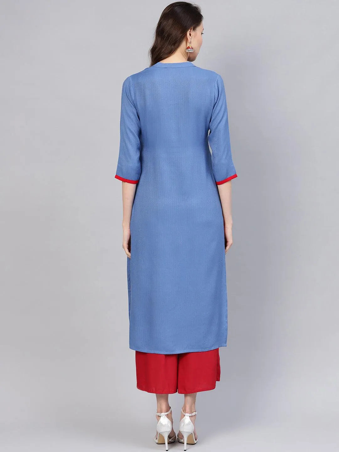 Blue Printed Rayon Kurta - Libas