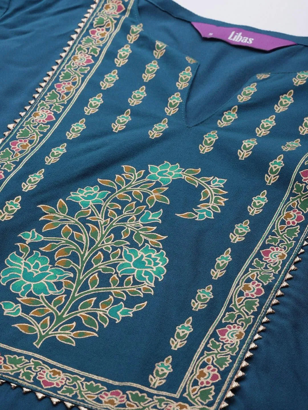 Blue Printed Rayon Kurta - Libas