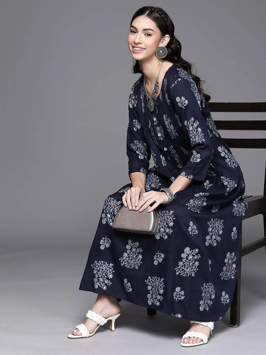 Blue Printed Rayon Kurta - Libas 