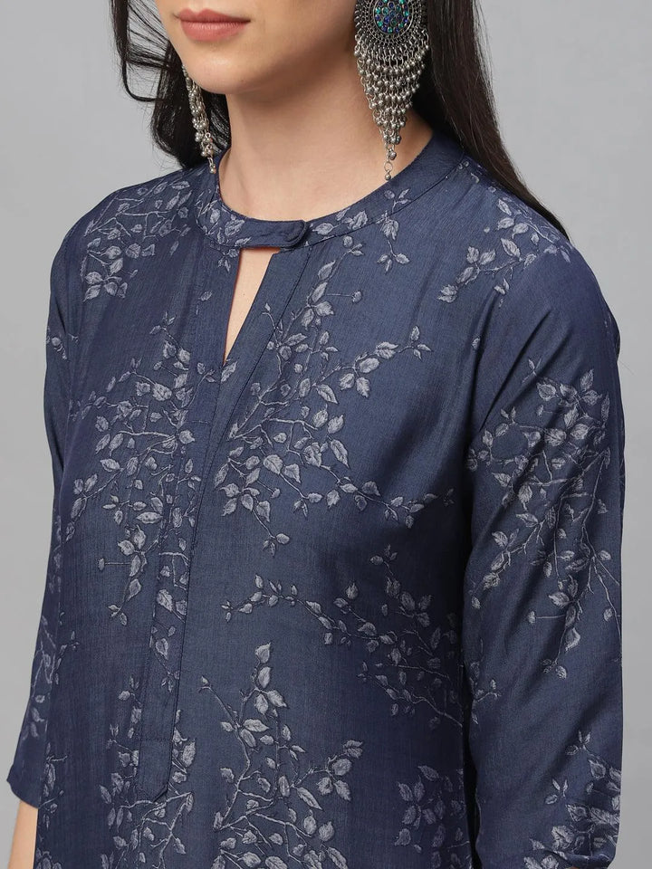 Blue Printed Rayon Kurta - Libas