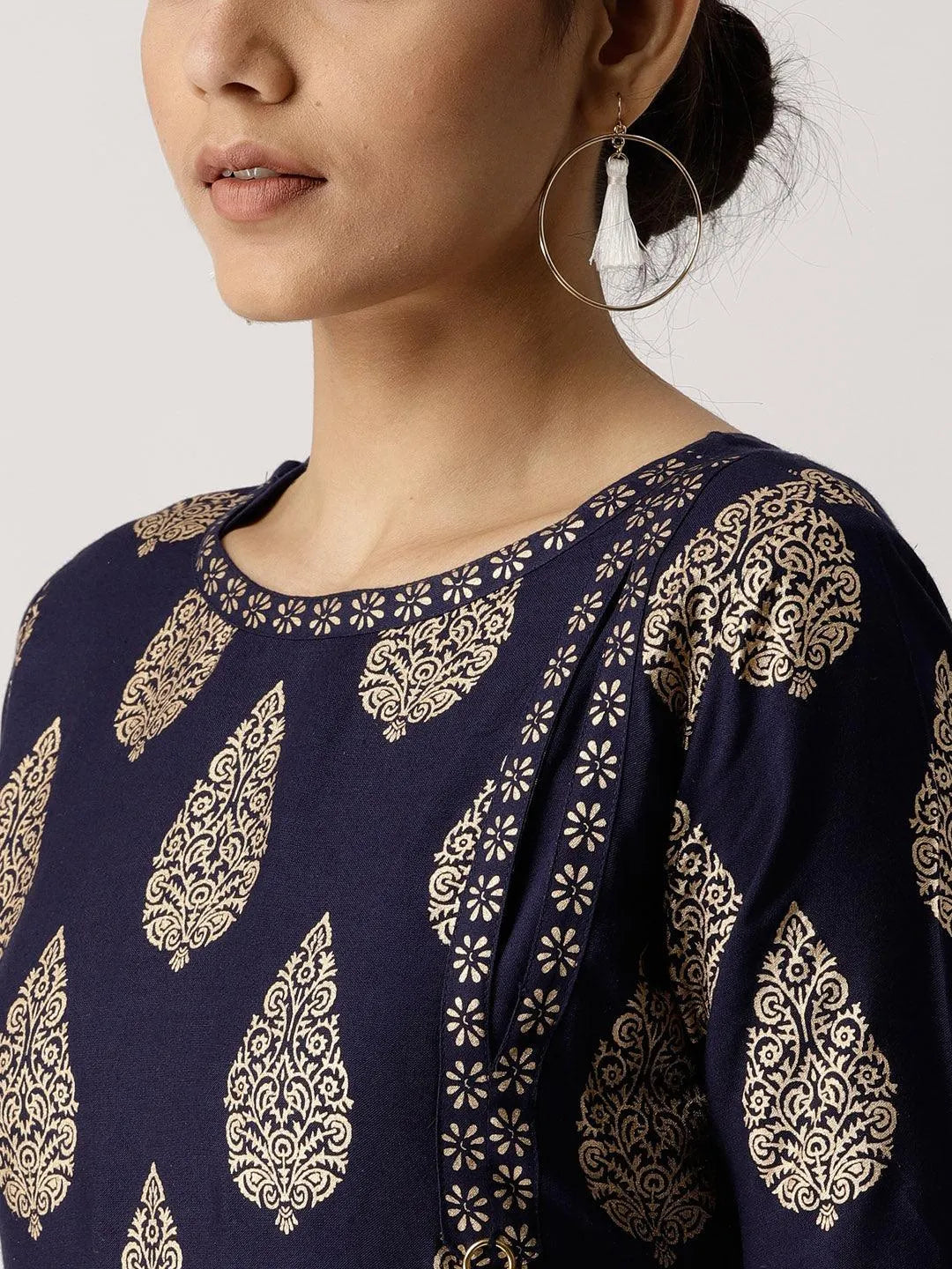 Blue Printed Rayon Kurta - Libas 