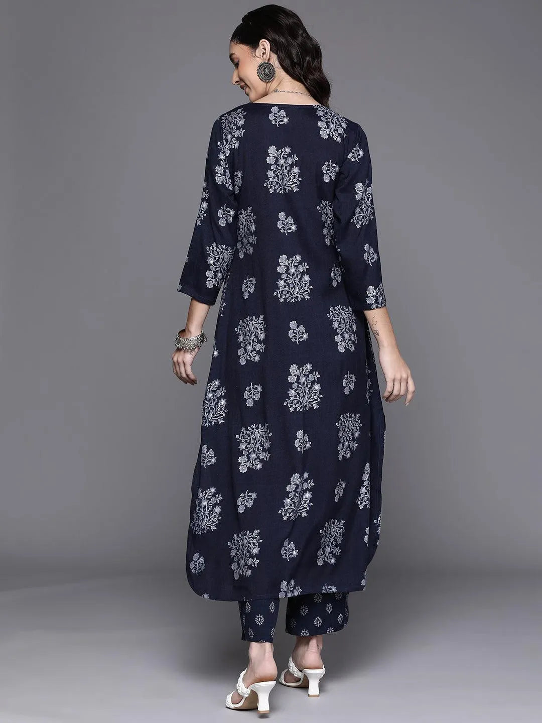 Blue Printed Rayon Kurta - Libas 