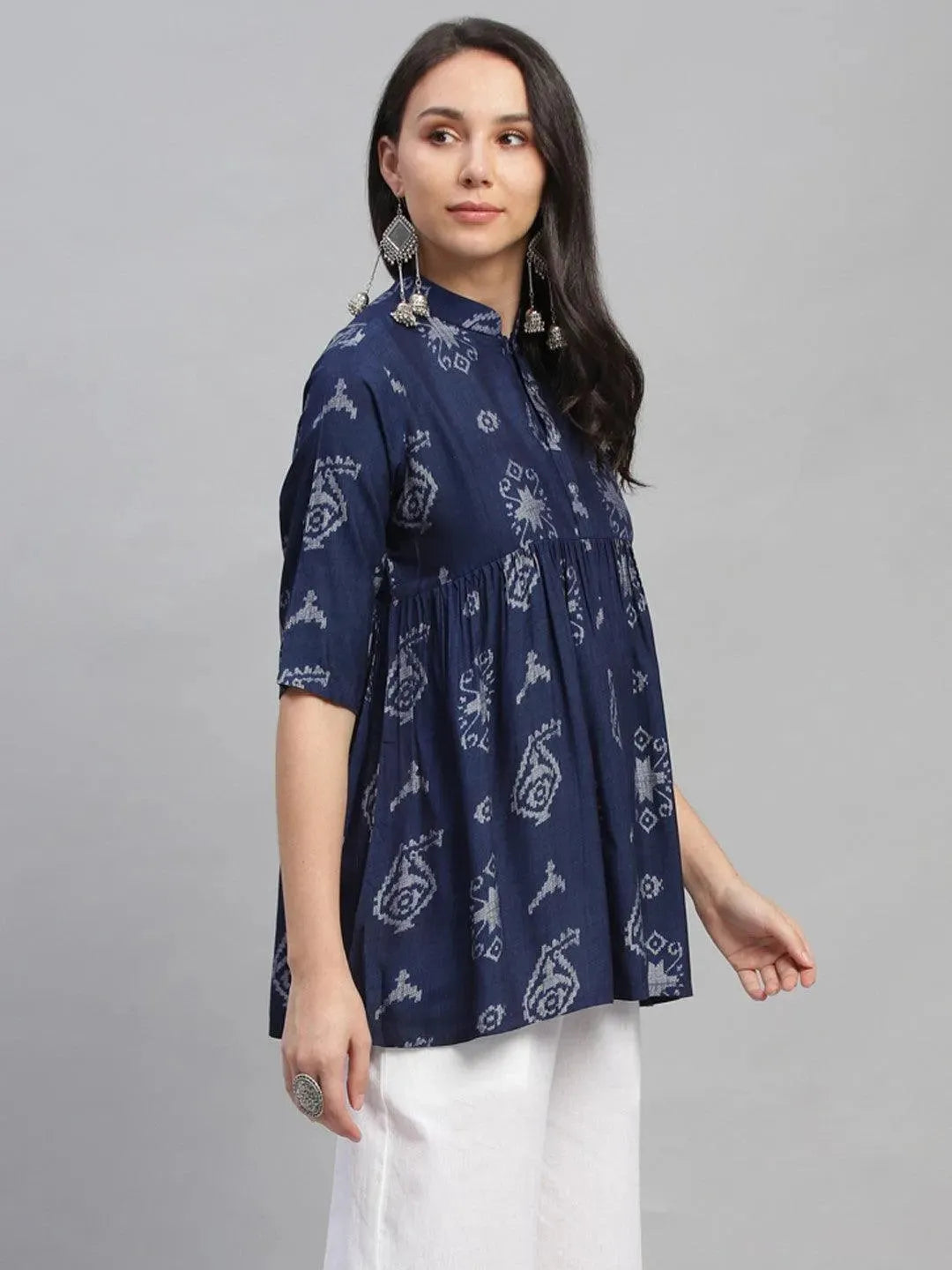 

Blue Printed Rayon Kurti