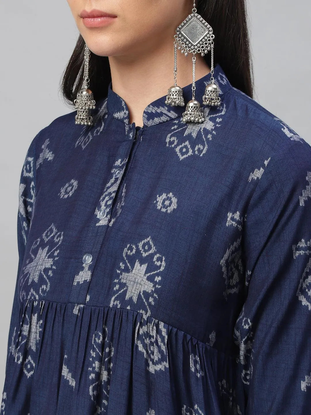 Blue Printed Rayon Kurti - Libas