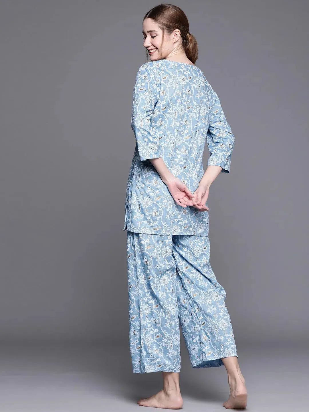 

Buy Blue Printed Rayon Night Suit - 50019-XXL | Libas Ethnic Wear Online