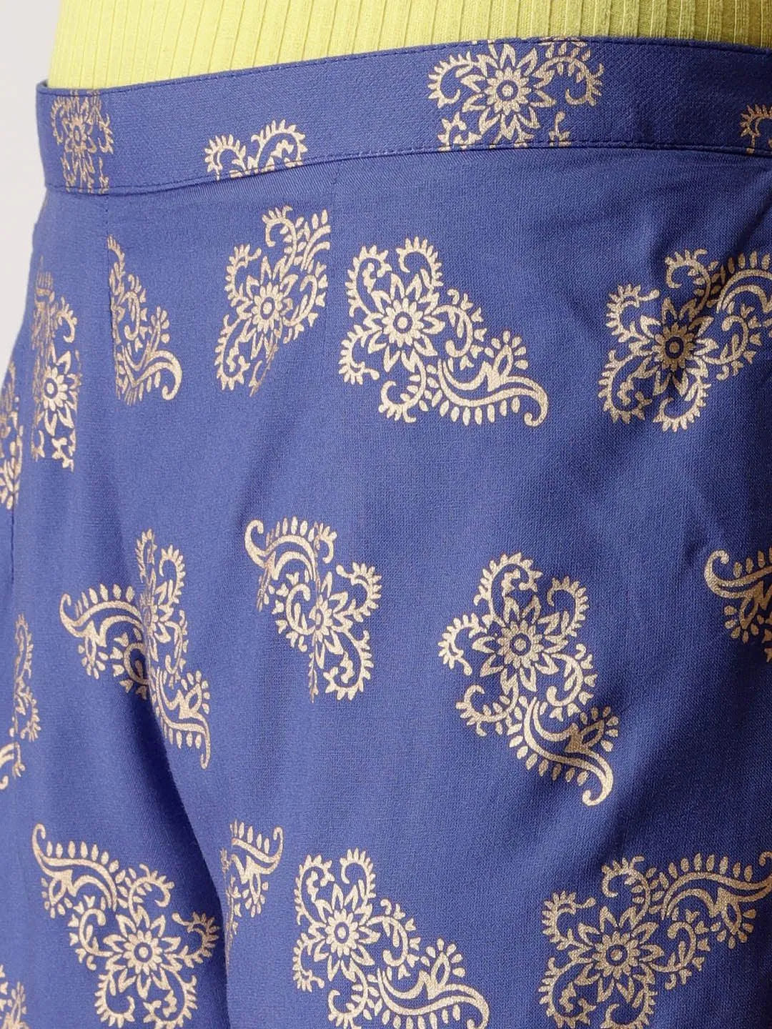 Blue Printed Rayon Palazzos - Libas 