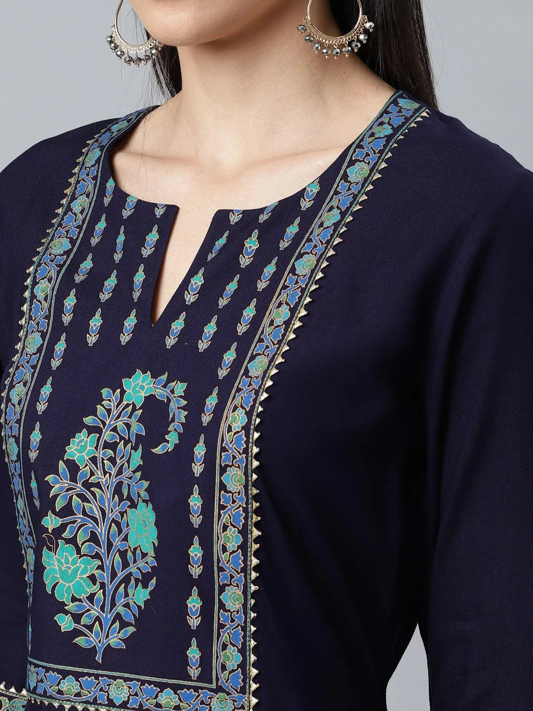 Blue Printed Rayon Suit Set - Libas