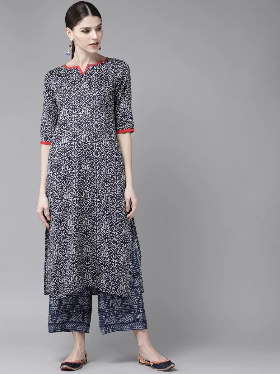 Blue Printed Rayon Kurta Set - Libas