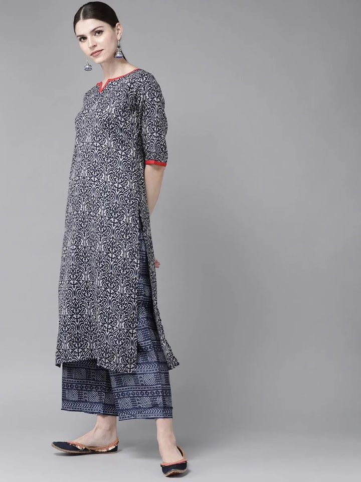 Blue Printed Rayon Kurta Set - Libas