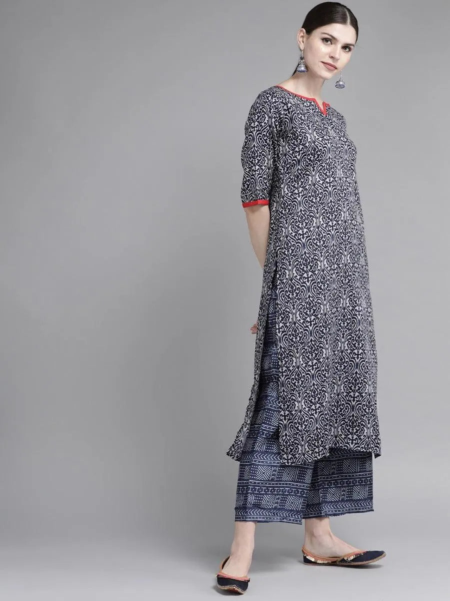 Blue Printed Rayon Kurta Set - Libas