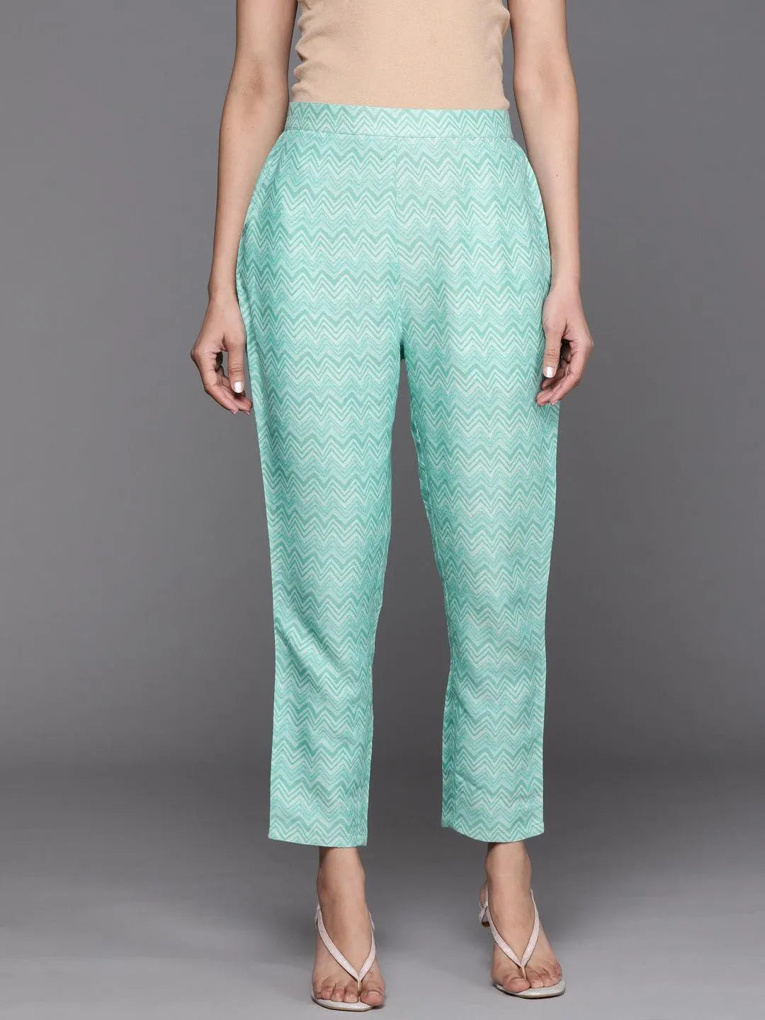 Blue Printed Rayon Trousers - Libas