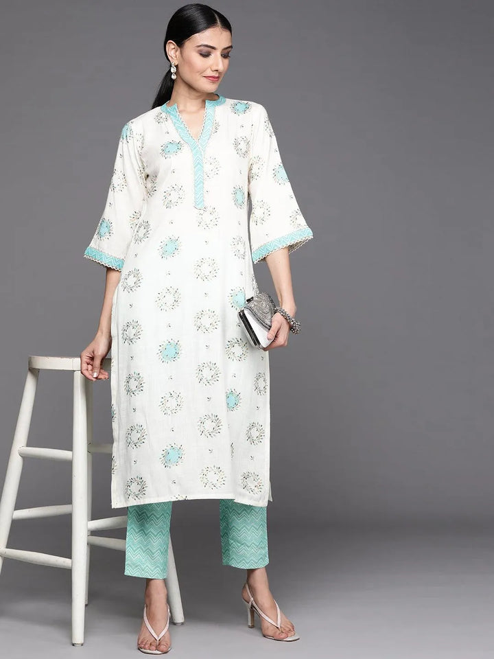 Blue Printed Rayon Trousers - Libas