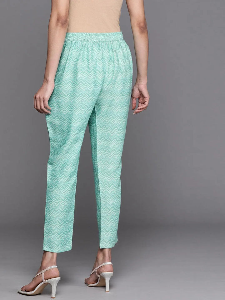 Blue Printed Rayon Trousers - Libas