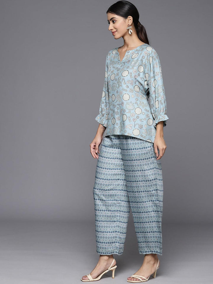 Blue Printed Silk Blend Co-Ords - Libas