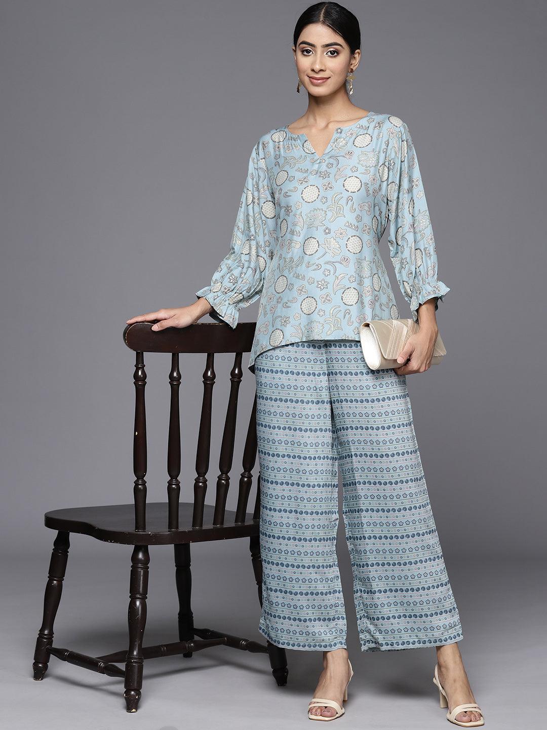 Blue Printed Silk Blend Co-Ords - Libas