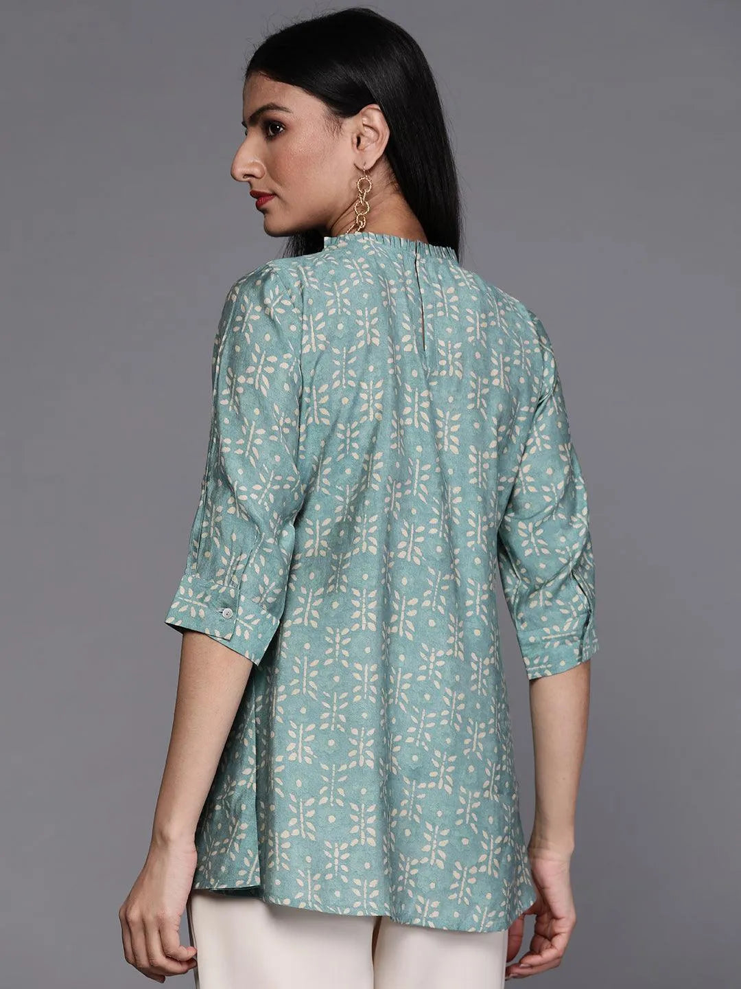 Blue Printed Silk Blend Kurti - Libas