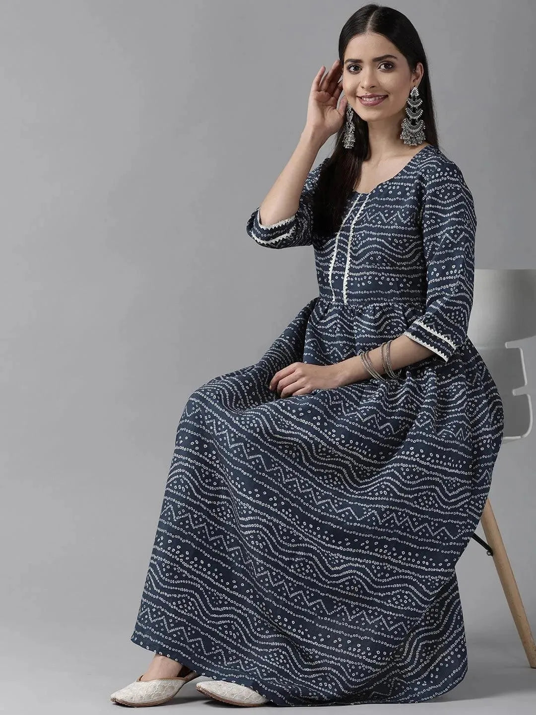 

Buy Blue Printed Silk Blend Maxi Dress - 22155O-XS | Libas Ethnic Wear Online